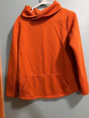 Women's Chevron Funnel Neck Pullover Sweater in Orange